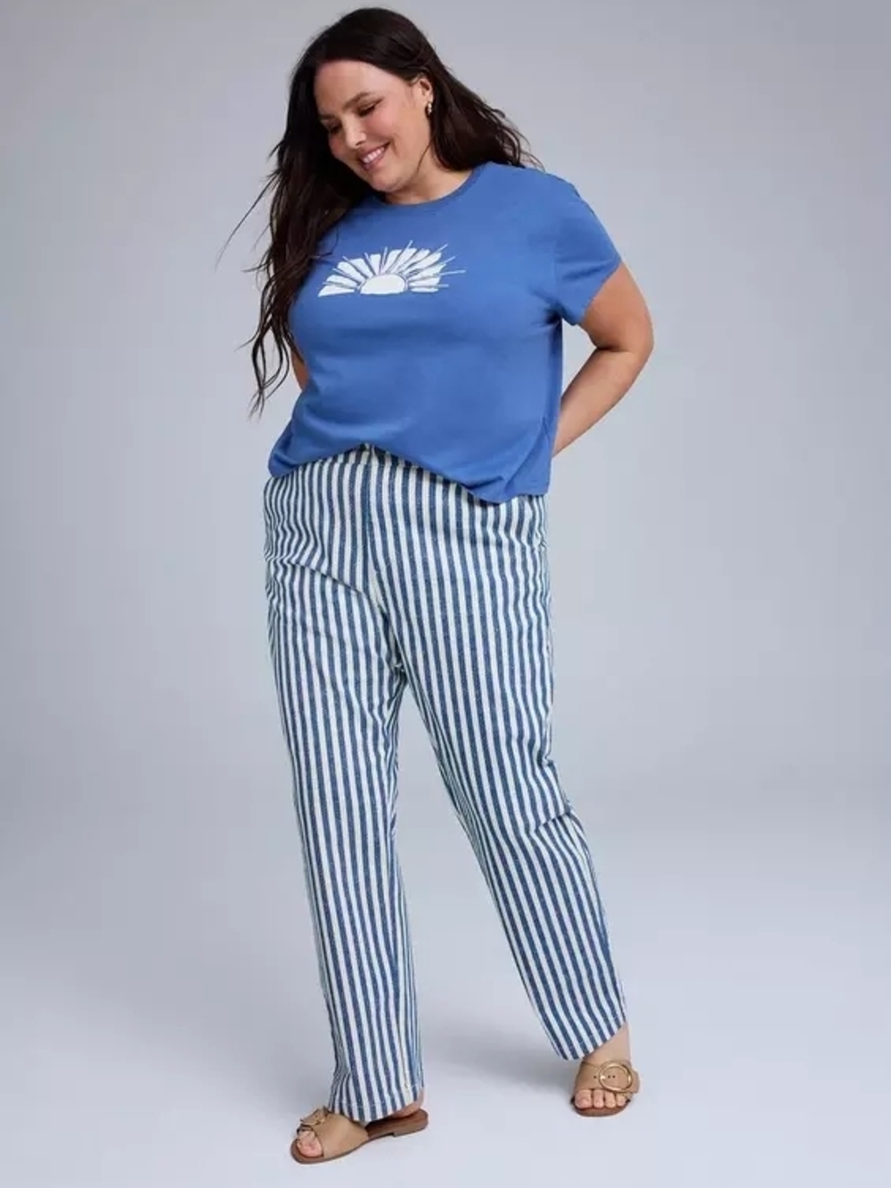 torrid Blue & White Vertical Stripe Straight-Leg Pants